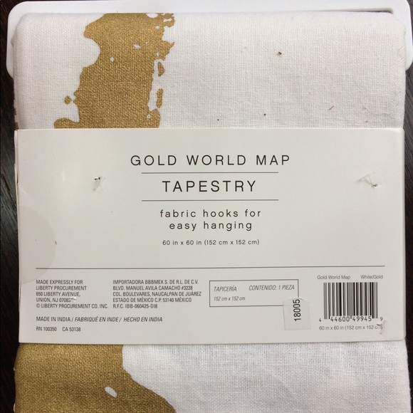 Gold World Map Tapestry with Tassels - Picture 4 of 5